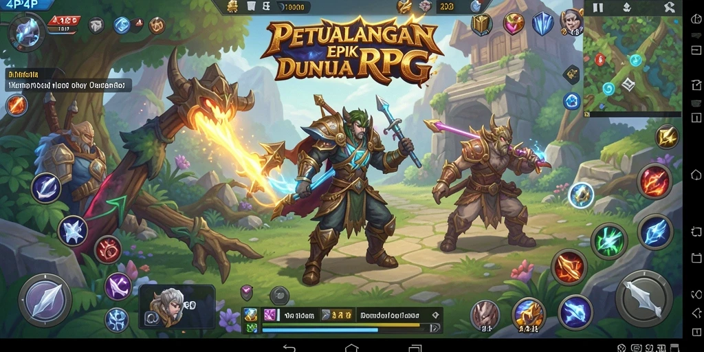 Tampilan gameplay 4P4P yang menakjubkan dengan karakter RPG beraksi.