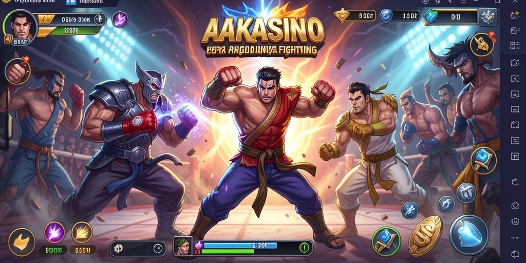 Tangkapan layar gameplay <strong>AAKASINO</strong> menunjukkan pertempuran seru dan karakter yang unik.