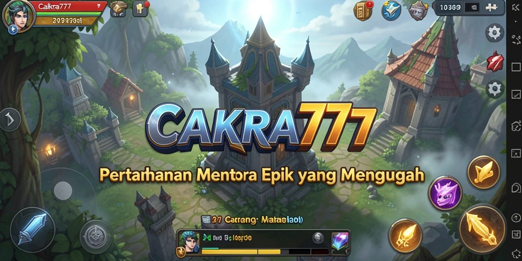Tangkapan layar dari gameplay CAKRA777 yang mendebarkan di arena pertahanan menara.