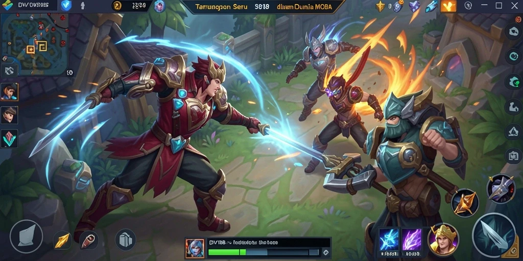 Screenshot gameplay seru dari DV188 menampilkan aksi MOBA yang menegangkan.
