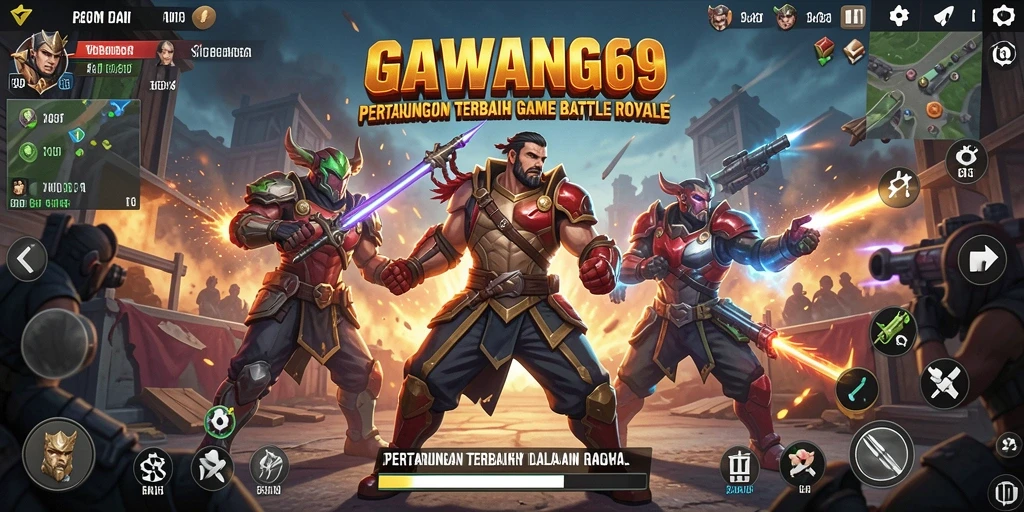 Tampilan gameplay GAWANG69 yang penuh aksi di pertarungan Battle Royale.