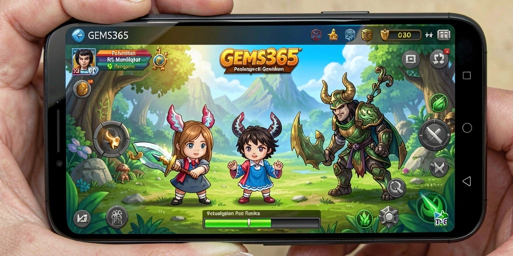 Tangkapan layar menampilkan aksi seru dalam gameplay RPG GEMS365.