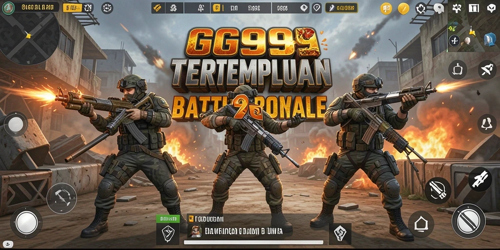 Screenshot menunjukkan aksi pertempuran seru dalam game Battle Royale.