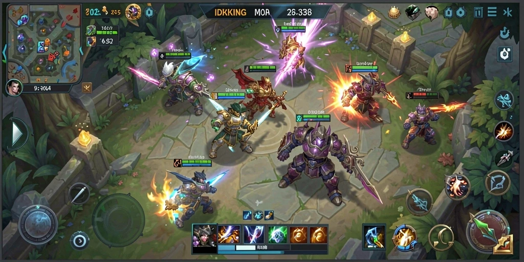 Screenshot IDRKING menampilkan aksi seru pertarungan tim MOBA.