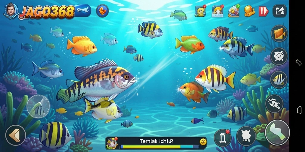 Screenshot gameplay JAGO368 menampilkan aksi seru menembak ikan.