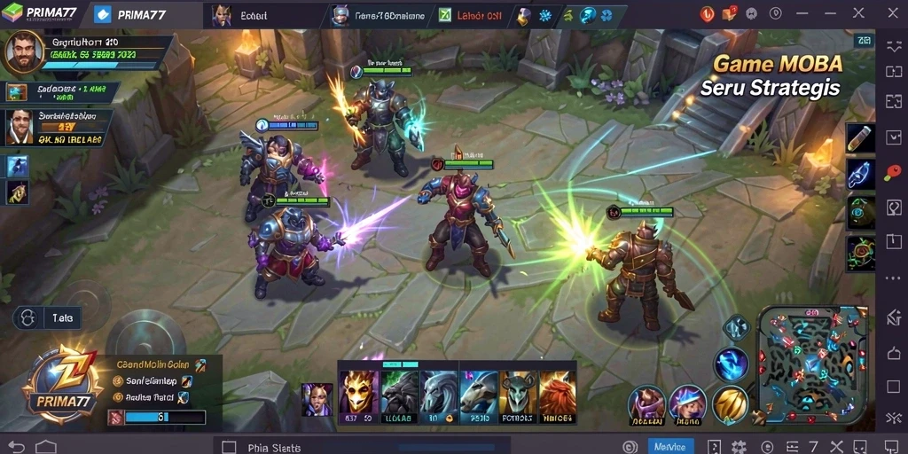 Tangkapan layar gameplay PRIMA77 yang menampilkan pertempuran epik.