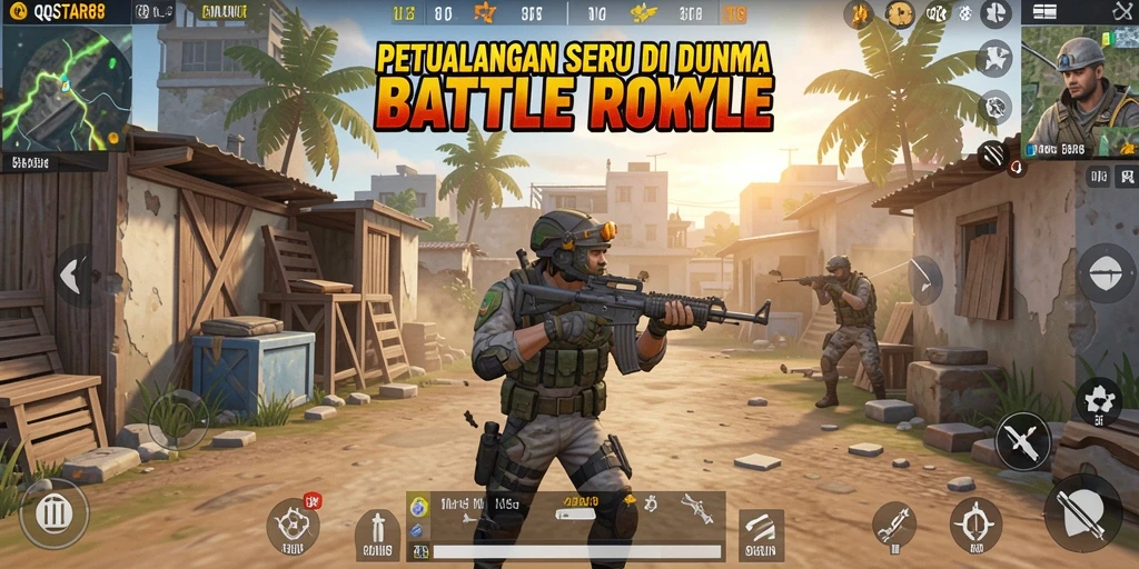 Tampilan gameplay mendebarkan dari QQSTAR88 dalam aksi Battle Royale.