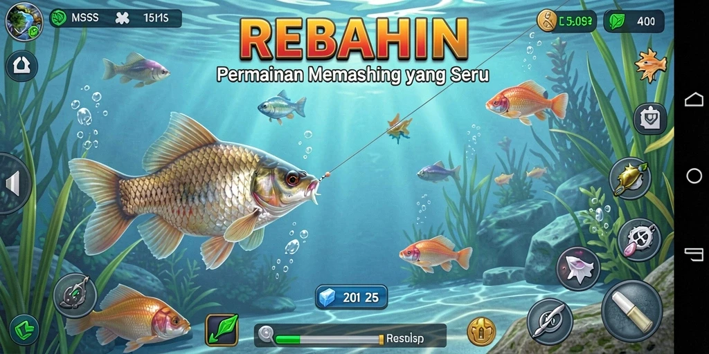 Gameplay REBAHIN yang menarik dengan pengalaman memancing realistis.