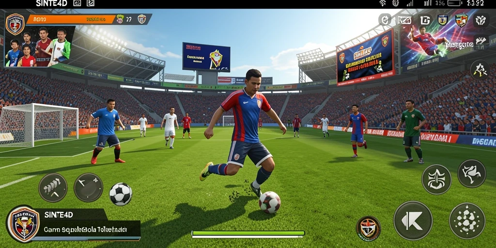 Tampilan gameplay SINTE4D yang mendebarkan dan realistis dalam aksi sepak bola.