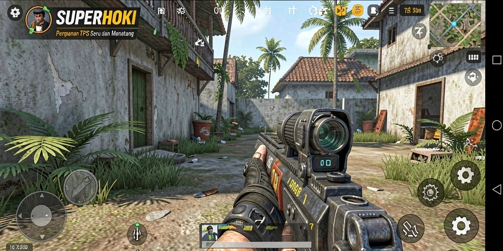 Screenshot gameplay <strong>SUPERHOKI</strong> yang menunjukkan aksi seru di medan pertempuran.