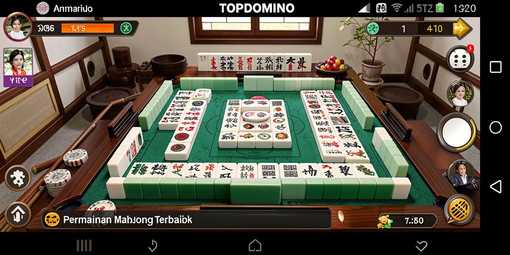 Screenshot gameplay <strong>TOPDOMINO</strong> menampilkan aksi seru permainan Mahjong.