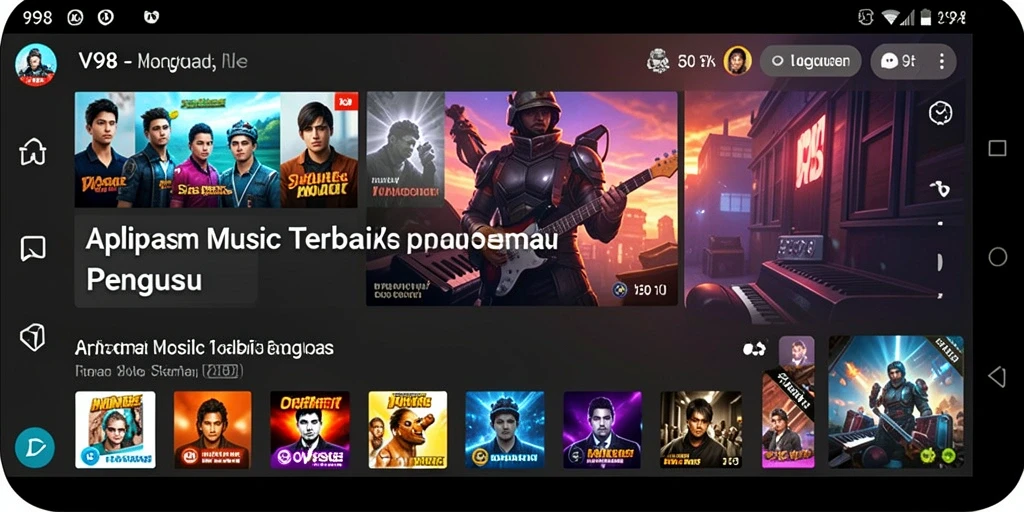 Tangkapan layar V98 menunjukkan pengguna menikmati fitur streaming musik.